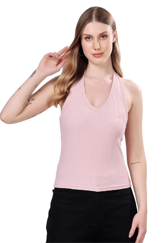 Image of London Hills Women's Cotton Slim Fit Tank Top Halter Neck Tops Stylish | Backless Tops | Halter Neck Top | Backless Tank Tops