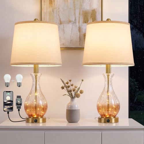 Amber Glass Table Lamp with Fairy Light