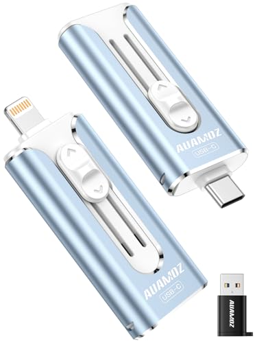 AUAMOZ 512GB Mini Dual Interface Flash Drive, Portable Memory Stick Compatible with iPhone 17/16/15/14/13/12/11, iPad, Android & PC, Easy to Save Photos, Videos & Files (1 Pack-Mist Blue)
