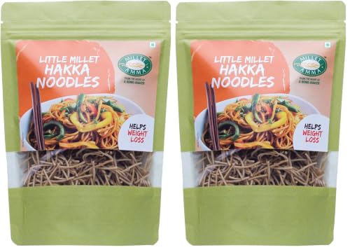 Image of Millet Amma Little Millet Hakka Noodles | 180 Gms Pack | Easy & Ready To Cook | Zero Maida & 100% Vegan | Best Choice For Instant Breakfast & Dinner | Healthy Foods | Gluten Free (Pack of 2)