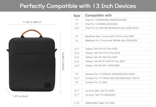 Image of Dadanism 13 Inch Tablet Sleeve Shoulder Bag with Handle for iPad Pro 13 inch M4 2024, iPad Air 13 inch, iPad Pro 12.9 inch, Galaxy Tab S10+ Plus /S9 FE+ /S9+ Plus 12.4 inch, Remarkable Paper Pro 11.8 inch, Black Gray