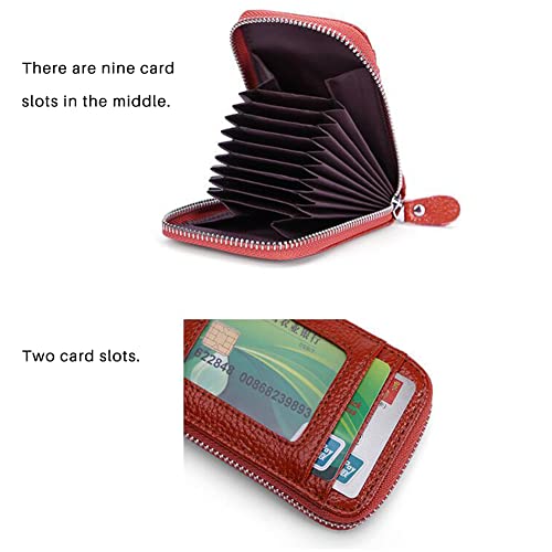 Credit Card Holder,Cowhide Leather Wallets Business Card Holder Credit Card Protector Case 9 Cards Slots Zipper Card Cases Holder for Women Men,Brown4