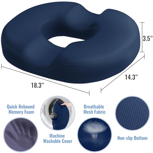 Image of CloudBliss Donut Pillow Stadium Seat Cushion for Tailbone Pain Relief and Hemorrhoids, Memory Foam Seat Chair Cushion, Portable Seat Cushions for Bleachers, Car, Home & Office
