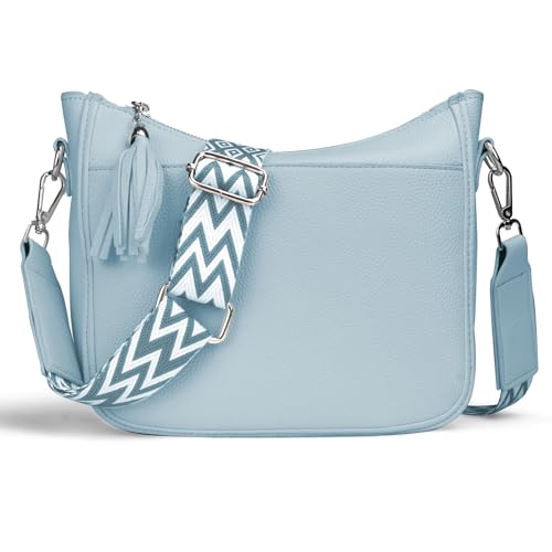 URAQT Sacs Bandoulière Femme,Sac à Main Femme Bandoulière, Sac avec large bandoulière avec 3 Comparitments,Sangle Réglable et Amovible,Bleu Clair Mode Elegant Pour...