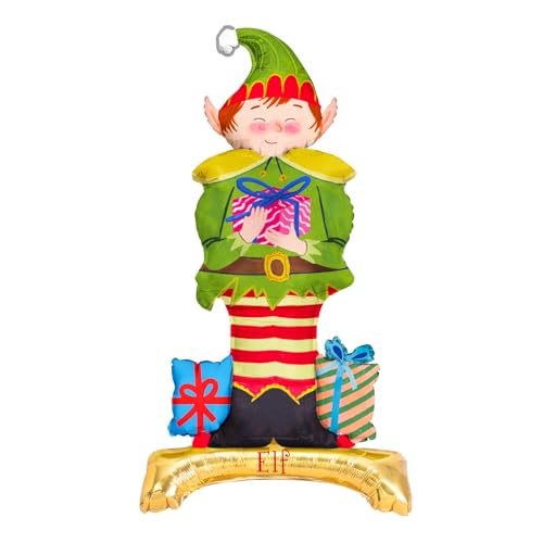 OH YEAH - Globo con Base Foil Elfo Mágico Navidad - 110 cm - Decoración Festiva con Duendes - Accesorios Navideños - Complementos para Fiestas, Hogar y Colegios - Diseño Único