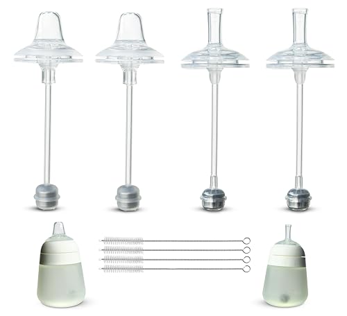 Image of Sippy Cup and Straw Cup Conversion Kit Bundle for Nanobébé Flexy Silicone Baby Bottles | Weaning and Transition | Soft Silicone Nipples, Weighted Straw Ball and Cleaning Brush | 4+ Months