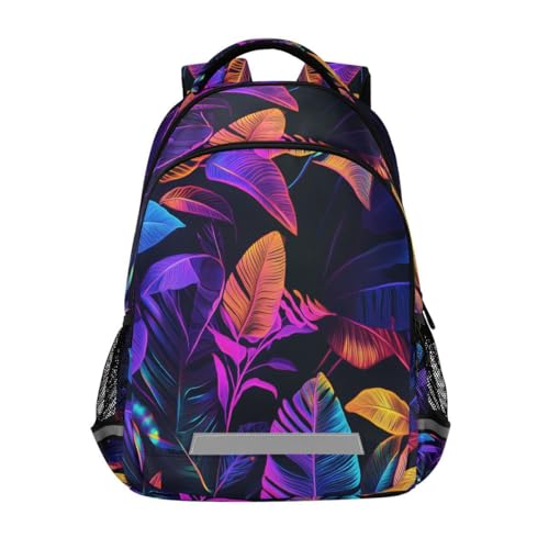 Backpack Bookbag Neon Leaves Black Background School Bag Travel Bag for Girls Boys Teen