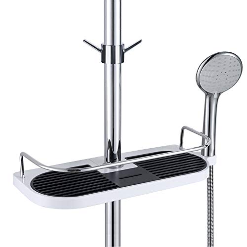 Fontic Estante para Ducha Estantería del baño caddy de la ducha del acero inoxidable, sin Perforar Adecuado para vara de 19mm to 25 mm con one gancho (borde redondo de acero inoxidable)