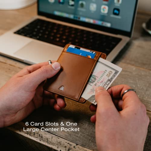 Andar Leather Slim Wallet, Minimalist Front Pocket RFID Blocking Card Holder Made of Full Grain Leather (Tan)2