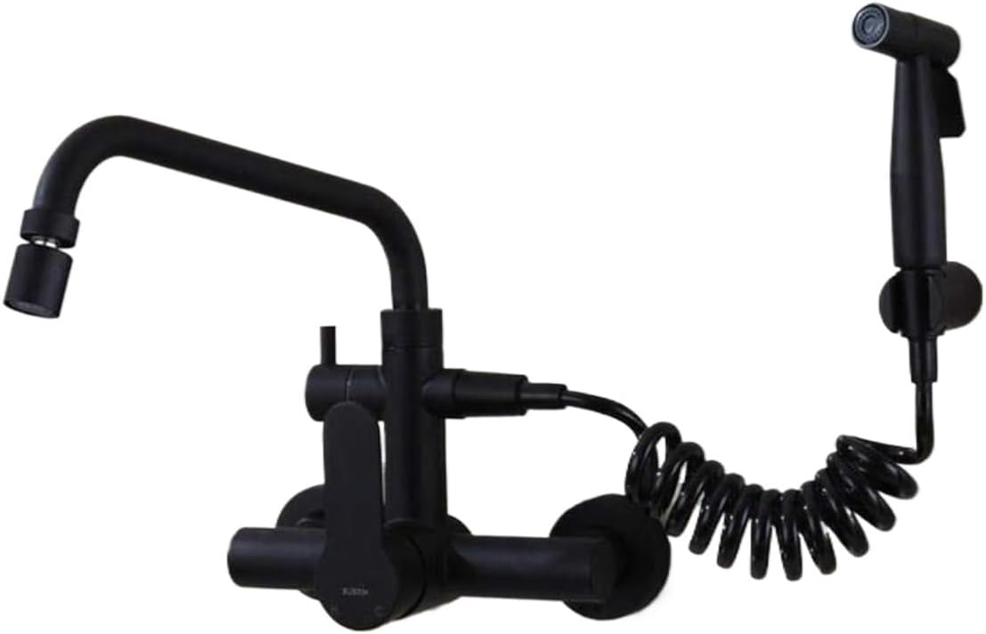 Faucet 304 Stainless Steel Wall Mount Kitchen Faucet with Spray Gun Swivel Spout Double Hole tap for Sink Laundry Tub Faucet