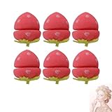 Strawberry Sponge Hair Curlers, Soft Foam Rollers for Heatless Styling, Pink with Green Leaf Design, 6 Pieces (Small)