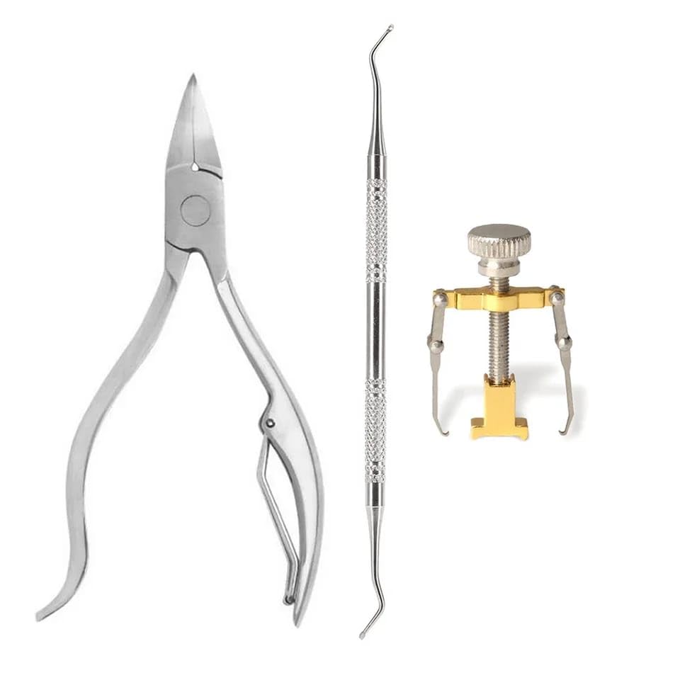 Generic 3pcs/set Ingrown Toe Nail Correction Tool Fixer Recover Pedicure Tool + Toe Nail Lifter + Nail Cuticle Nipper Clipper, Silver