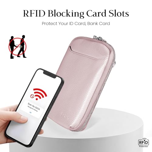 Image of befen Genuine Leather Crossbody Cell Phone Purse for Women, Small Zip Around RFID Blocking Crossbody Wallet Bags