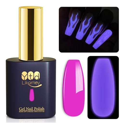 YTD Likomey Glow in the Dark Gel Nail Polish,15ml Hot Pink Color Purple Luminous Glow Effect UV Gel,Christmas Fluorescent Manicure Winter Pinkish Purple UV Nail Varnish