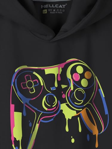 Image of HELLCAT Printed Cotton Blend Hoodie T-shirt and Jogger Trackpant Clothing Set for Boys.