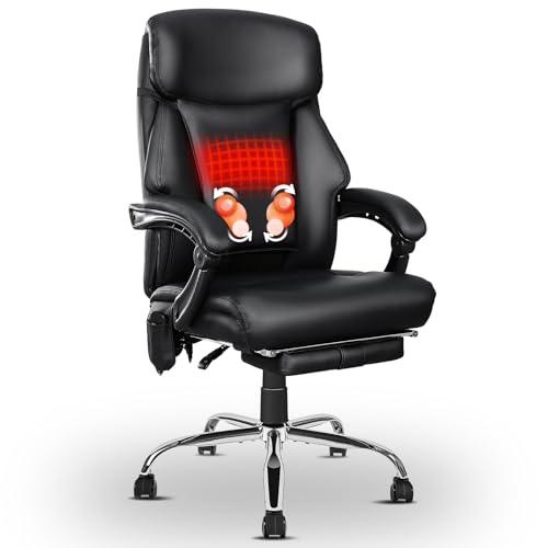 jamege Kneading Massage Executive Office Chair, 3D Back Massage Heated Office Desk Chair with Reclining Backrest, Footrest & Height Adjustment