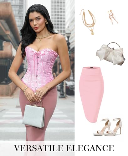 Vrapo Korsett Damen - Bustier Corset Top für Frauen - Vollbrust Corsage Schnürkorsett Taillenformer Dessous - Rosa - Größe XS