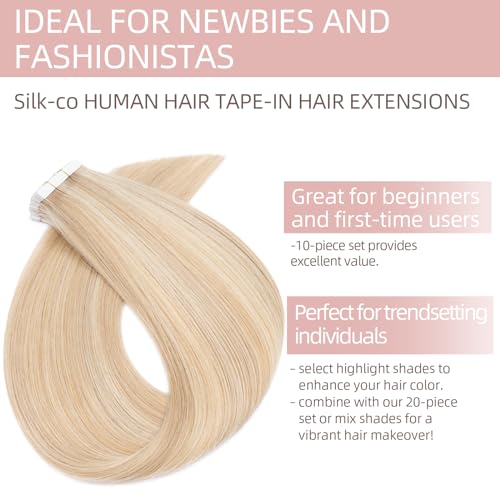 Silk-co Real Remy Tape in Straight Human Hair Extensions 10pcs 24inch #18P613 Ash Blonde&Bleach Blonde Balayage Seamless Tape on Hair Extension Straight Human Hair - Image 2