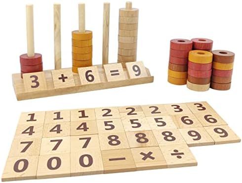 Montessori Toys for Toddlers, Wooden Math Number Blocks Counting and Manipulative Toys, Basic Math Game Preschool Learning Educational Materials for Toddlers Kids 2 3 4 5 Years