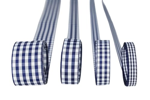 Ribbon Bazaar Taffeta Gingham Check 5/8" Navy 25yd Spool 100% Polyester Ribbon