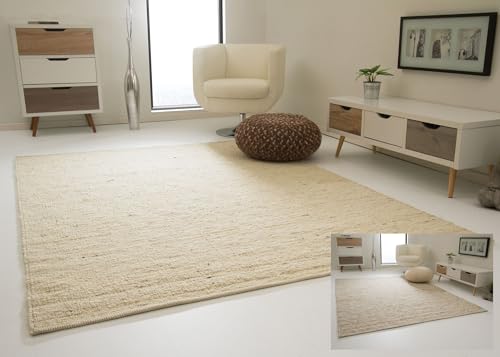 Steffensmeier Landshut Handwebteppich aus 100% Schurwolle - Natur hell,...