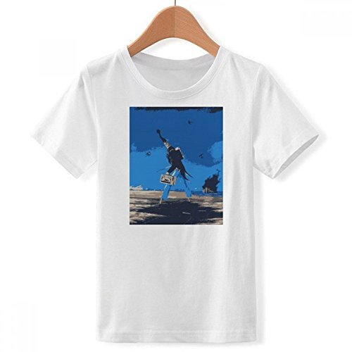 T-Shirt Col Rond Garçon en Coton Blanc avec Illustration Dessin Animé Bleu DIYthinker