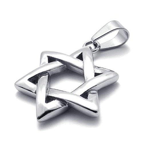 jonline24h Polished Stainless Steel Necklace Lucky Star of David Pendant - Silver, 18-28inches Chain(24 Inches)