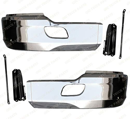 QSC Truck Parts Chrome Steel Bumper Corner Left & Right Pair w/Brackets for Kenworth T680
