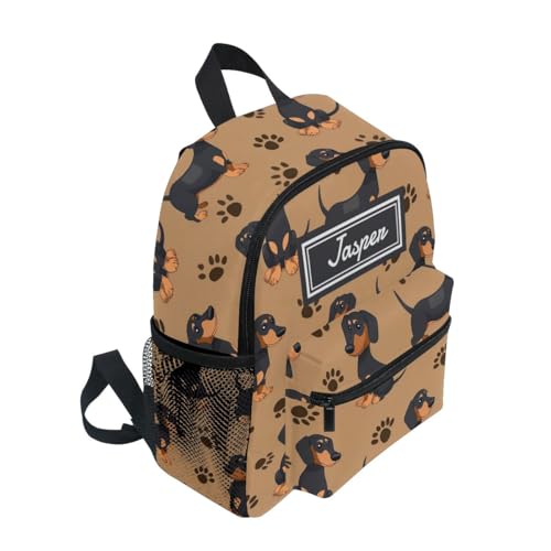 CHIFIGNO Personalisierter Rucksack mit Namen, personalisierter Kinderrucksack für Jungen und Mädchen, individuelle Vorschulkindergarten-Rucksäcke, Niedliche Dackel-Hunde, Small