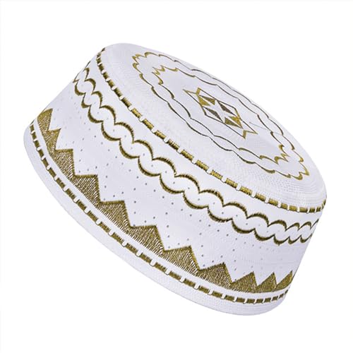 Image of Men Muslim Prayer Kufi Hat Prayer Headwear Cap Islamic Beanie Skull Cap Embroidery Kofia Topi Sun Hat