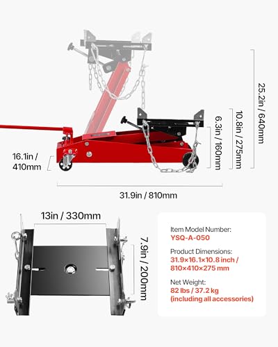 Image of VEVOR Adjustable Floor Transmission Jack 1000 LBS Low Profile Hydraulic Transmission Telescoping Heavy-Duty Lift Jack 6.3-25.2 in Lifting Height, 360 Swivel Front Wheels