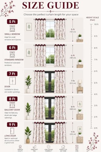 Image of Floral Printed Window Curtains for Living Room & Bedroom, Premium Polyester Eyelet Window Parde, Light Filtering & Privacy Decorative Curtains for Home, 6 Feet Long, Wine & White, Set of 3