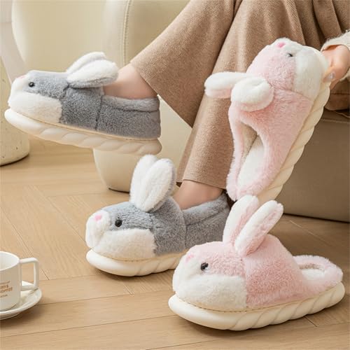 YILANLAN Women's Cute Bunny Animals Soft Cosy Furry House Slippers Winter Warm Indoor Slippers3