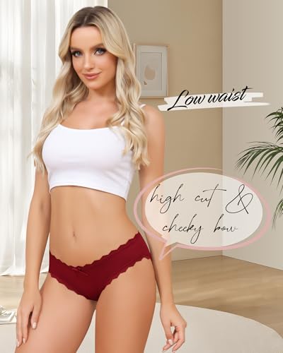 Image of Aijolen Women's Cotton Bikini Underwear Soft Low Waist Panties Cheeky Lace Underpants S-XXL