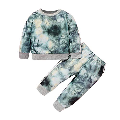 HAPPYMA Toddler Baby Boy Girl Tie Dye Outfit Long Sleeve Tops with Pants Sweatsuit Pant Set Fall Winter 2Pcs Clothes Gray