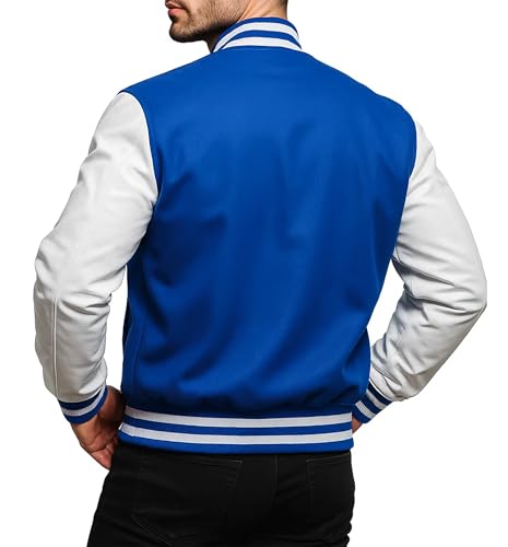 College Letterman Style Varsity Jacket – Mens/Womens High School Baseball Coat Wool + Faux Leather Sleeves2