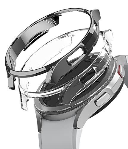 Ringke [Slim] Coque Compatible avec Galaxy Watch 4 Classic 46mm [2 Pack] Transparente Solide Rigide Bumper - Clear & Dark Chrome