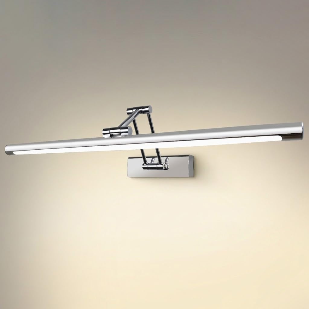 Lampada Specchio Argento Moderna, Applique Bagno Braccio Estensibile Acciaio Luce per Specchio Lineare per Trucco Rasatura Quadro(3 modes,50cm/19.68in)