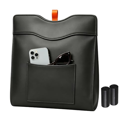 Image of COZILO Leather Car Trash Can, Leak-Proof Odor-Lock Car Garbage Can with 60 Liners, Magnetic Closure, Liner-Hold Design, Storage Pocket & Metal Hooks, Hanging Car Trash Bin for SUV Sedan Truck