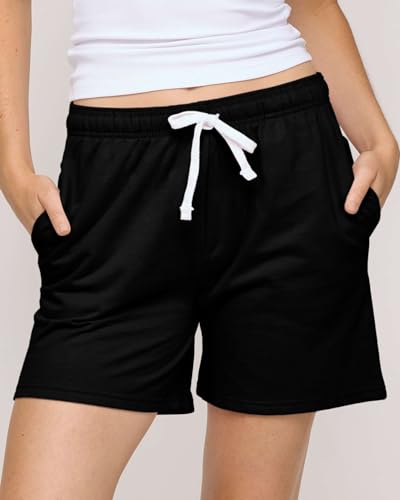 Real Essentials 3 Pack: Women's Cotton Fleece Lounge Pajama Sleep Shorts with Pockets and Drawstring (Available in Plus Size)2