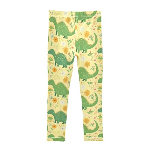 Wusikd Green Dinosaurs Girls' Leggings Toddler Doodles Flowers Kids Yoga Pants Dance Active Tights 4T2