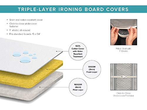 Laundry Solutions by Westex Damask Grey Deluxe Triple Layer Extra-Thick Ironing Board Cover and Pad, 15" x 54", IB0313 - Thumbnail 3