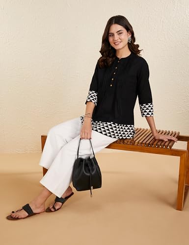 Image of Amazon Brand - Myx Women Cotton Printed A-line Short Kurti (Available in Plus Sizes)
