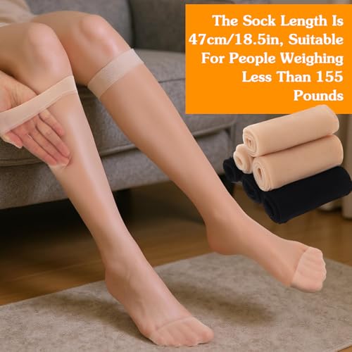 Knee High Stockings for Women 15D Knee Socks 6 Pairs Nude and Black Silk Stockings Reinforced Toes Thin Socks for Highs Shoe Party One Size2