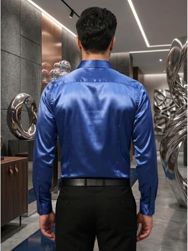 Image of DEELMO Men's Stylish Solid Satin Casual Shirt for Men Full Sleeves| Poly Satin Silk Shirt