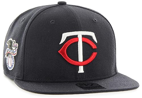 47 MLB Sure Shot Captain Hat Adjustable Structured 6-Panel Snapback Hat Cap Adult One Size Fits All (One Size Minnesota Twins)