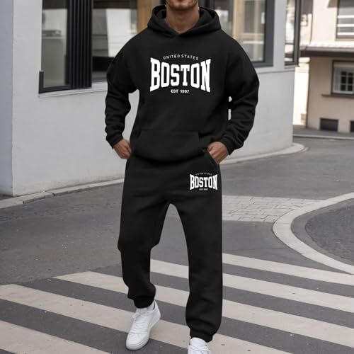 Sweatsuits for Men Boston Graphic Print Hoodies Pullover and Pants Sets Casual Vintage Tracksuits Workout Gym Jogging Suits2