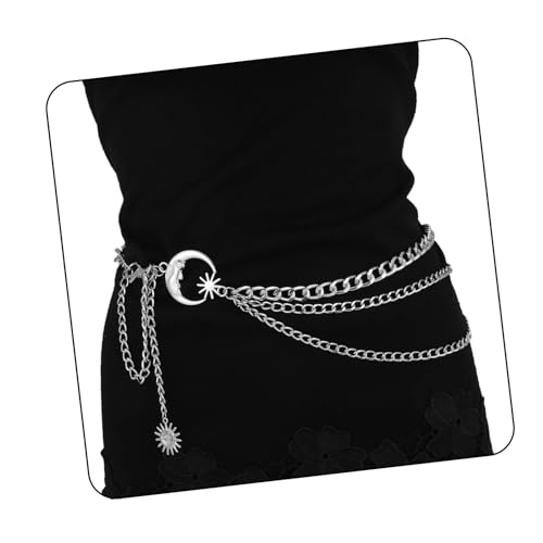 Milakoo Multilayer Metal Waist Chain Belts Adjustable Women Moon & Star Chunky Belt for Dress