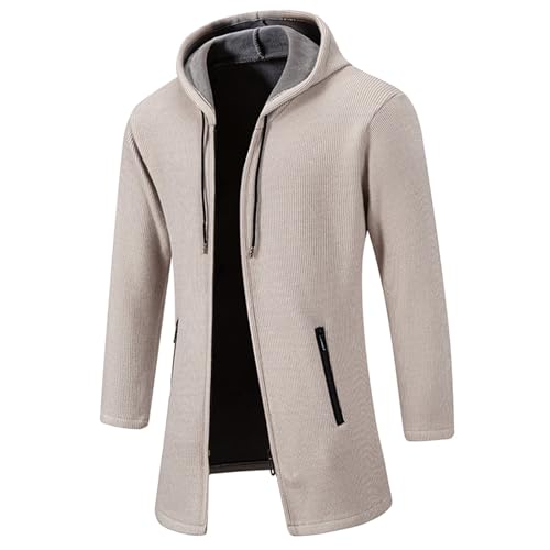 Manteau en tricot pour homme long avec fermeture éclair et une capuche chaude pour l'hiver