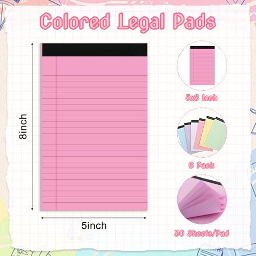 6 Pack Legal Pads Notepad 5 x 8 Inch Note Pads with 30 Sheets Narrow Ruled Lined Scratch Memo Writing Pads for School Office Work Business image 2